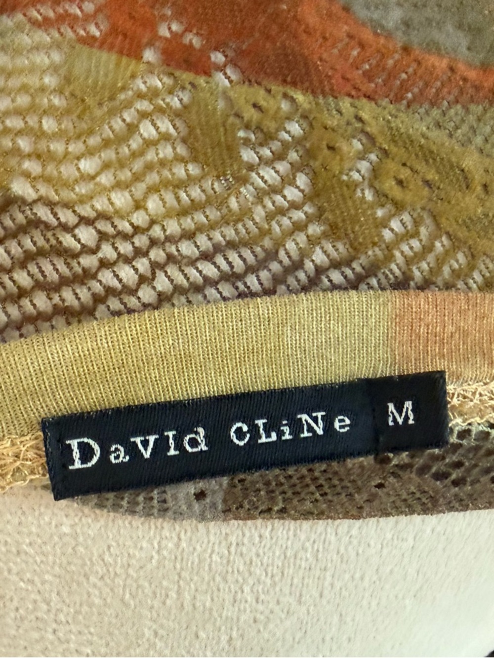 🍂✨ Vintage David Cline Embellished Mesh Top Abstract Earth Tone Y2K USA - Picture 8 of 10